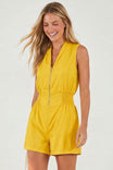 Smocking Sleeveless Front Zip Romper