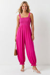 Contrast Smocking Balloon Leg Jumpsuit