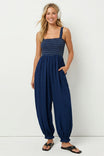 Contrast Smocking Balloon Leg Jumpsuit