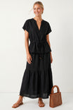 Scallop Hem Tiered Maxi Linen Skirt