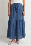Scallop Hem Tiered Maxi Linen Skirt