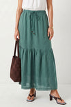 Scallop Hem Tiered Maxi Linen Skirt