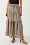Scallop Hem Tiered Maxi Linen Skirt