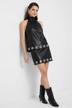 Vegan Leather Grommet Hem Skort