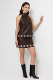 Vegan Leather Grommet Hem Skort
