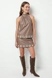 Vegan Leather Grommet Hem Skort