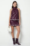 Vegan Leather Grommet Hem Skort