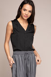 Banded Button Down Sleeveless Top