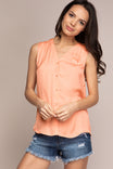 Banded Button Down Sleeveless Top