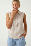 Shell Button Detail Sleeveless Top