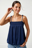 Cord Detail Smocking Bubble Tube Top