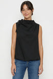 Cinched Mock Neck Sleeveless Top