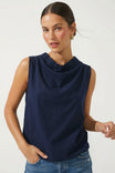 Cinched Mock Neck Sleeveless Top