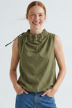Cinched Mock Neck Sleeveless Top