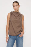 Cinched Mock Neck Sleeveless Top