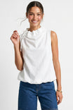 Cinched Mock Neck Sleeveless Top