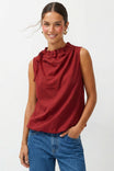 Cinched Mock Neck Sleeveless Top
