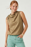 Cinched Mock Neck Sleeveless Top