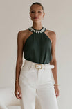 Abstract Applique Round Neck Tank Top