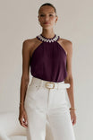 Abstract Applique Round Neck Tank Top