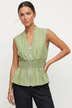 Sleeveless Zip Front Smocked Top