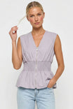 Sleeveless Zip Front Smocked Top