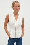 Sleeveless Zip Front Smocked Top