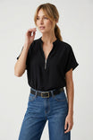 Half Zip Relaxed Drop Shoulder Blouse