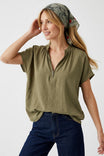 Half Zip Relaxed Drop Shoulder Blouse