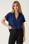 Half Zip Relaxed Drop Shoulder Blouse