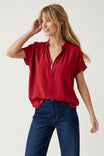 Half Zip Relaxed Drop Shoulder Blouse