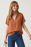 Half Zip Relaxed Drop Shoulder Blouse