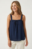 Contrast Stitch Tie Front Top