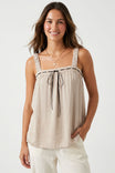 Contrast Stitch Tie Front Top