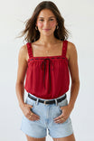 Contrast Stitch Tie Front Top