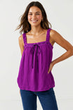 Contrast Stitch Tie Front Top