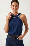 Round Neck Blanket Stitch Tank Top
