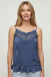 Sleeveless Crochet Panel Ruffle Top
