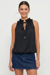 Satin Ruffle Collar Keyhole Top
