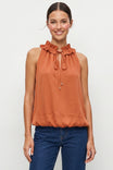 Satin Ruffle Collar Keyhole Top