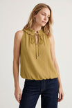 Satin Ruffle Collar Keyhole Top