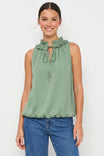Satin Ruffle Collar Keyhole Top