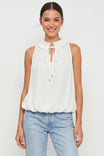 Satin Ruffle Collar Keyhole Top