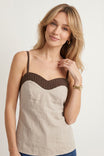Contrast Trim Sweetheart Linen Cami