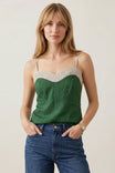 Contrast Trim Sweetheart Linen Cami