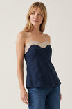 Contrast Trim Sweetheart Linen Cami