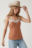 Contrast Trim Sweetheart Linen Cami