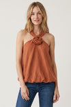 Rosette Bubble Hem Sleeveless Top