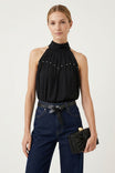 High Neck Stud Detail Sleeveless Top