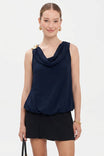 Cowl Neck Bubble Hem Sleeveless Top